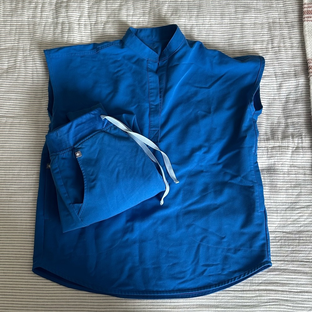 Figs Royal Blue Zamora Jogger Pants Size XS Tall & Rafaela Top Size XXS